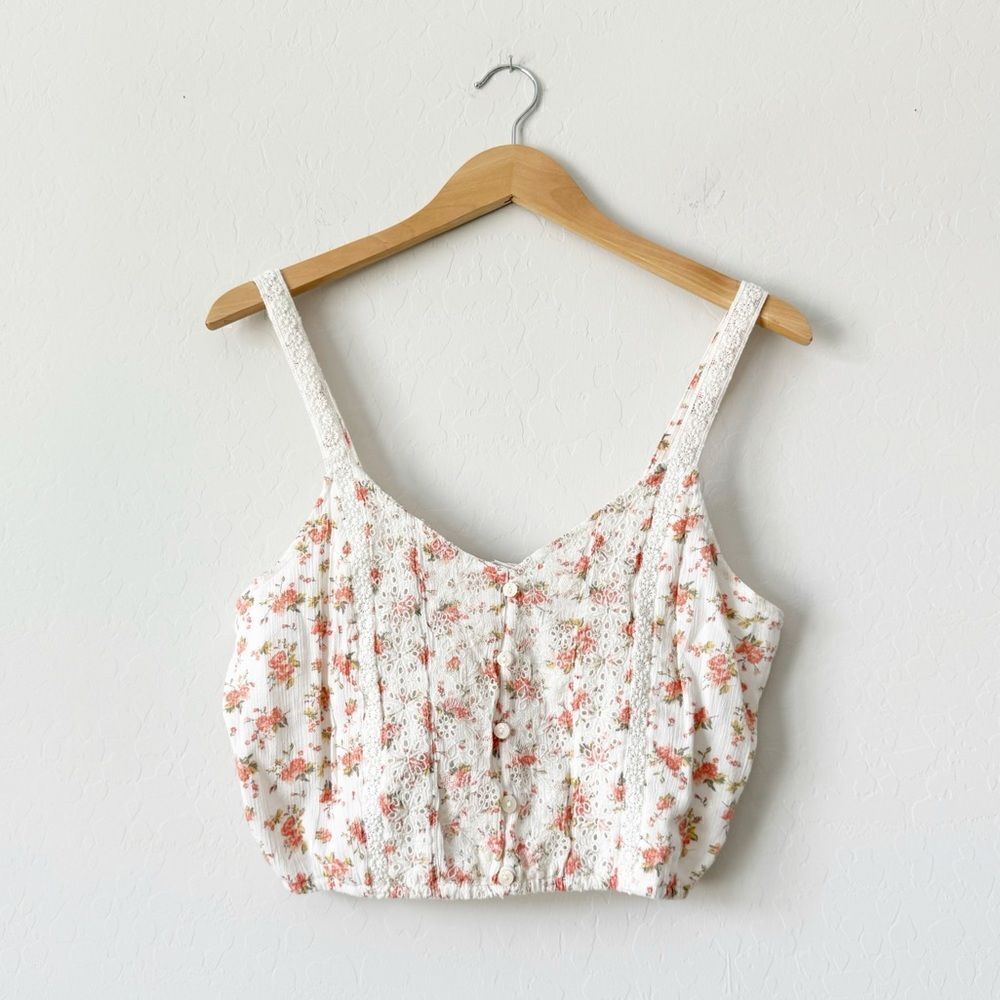 American Eagle AEO Floral Crop Tank Top Size M